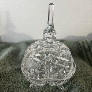 Vtg Heavy Crystal Glass Crosshatch & Star Pattern Compote Candy Dish w/Lobed Lid